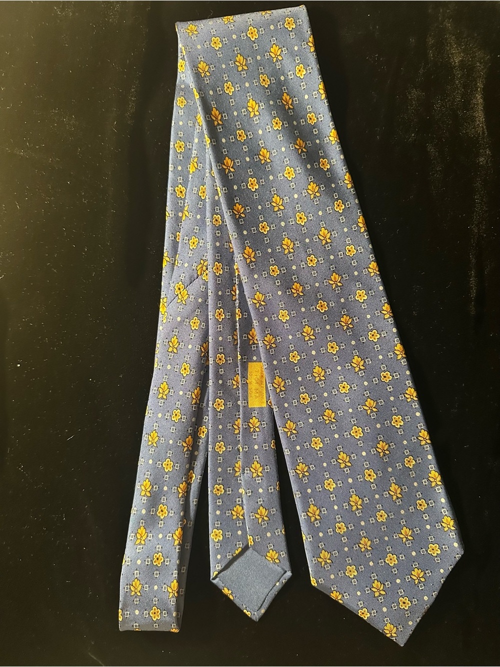 Hermes Blue Tie with Yellow Floral Motif